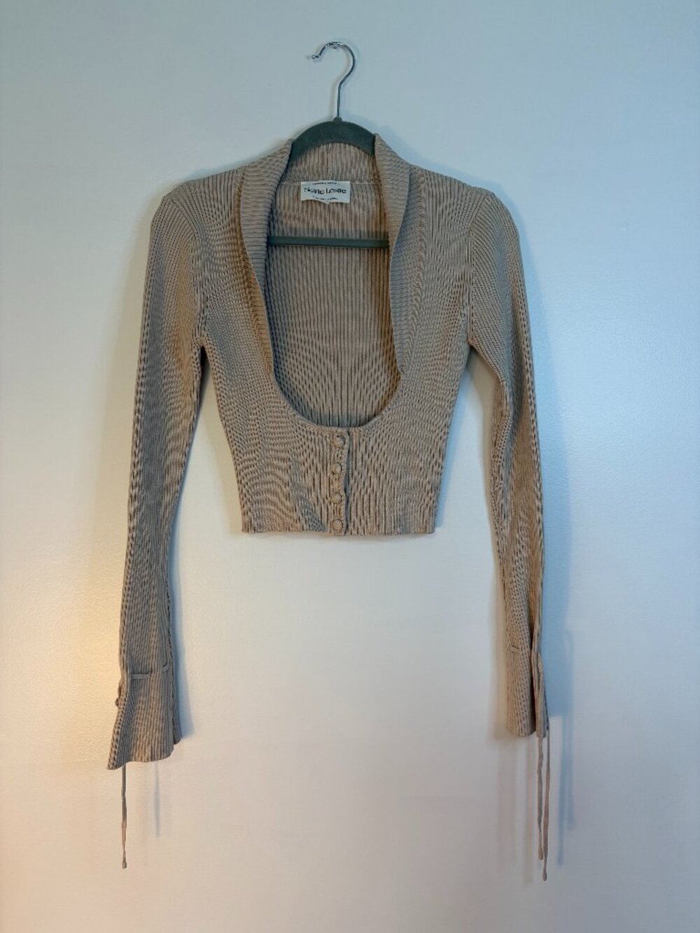 Self Leslie Cream Ribbed Cropped Longsleeve Shirt